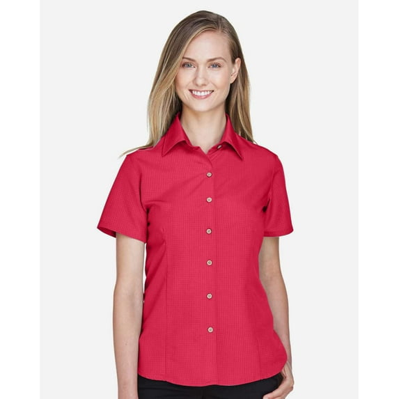 Harriton M560W Women's Barbados Textured Camp Shirt-PARROT RED-S