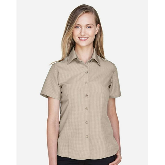Harriton M560W Women's Barbados Textured Camp Shirt-Khaki-2XL