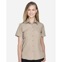 Harriton M560W Women's Barbados Textured Camp Shirt-Khaki-L