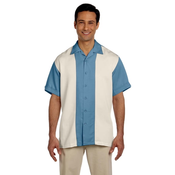 Harriton M575 Men's Two-Tone Camp Shirt-Cloud Blue/ Cream-3XL