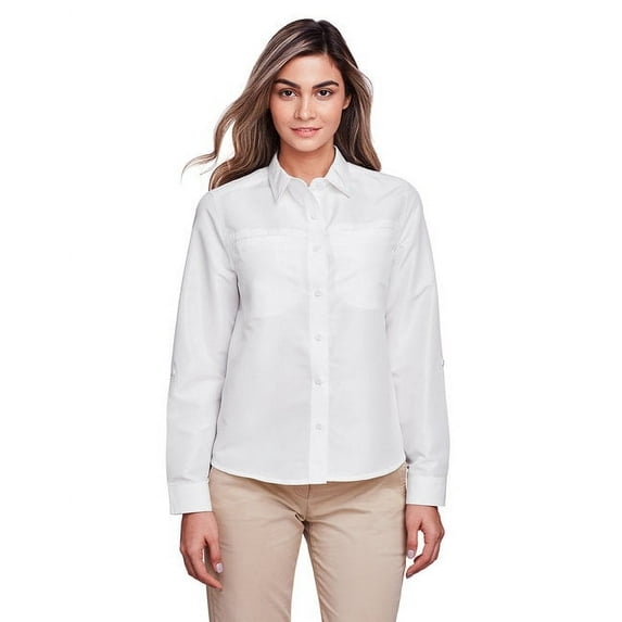 Harriton M580LW Women's Key West Long Sleeve Performance Staff Shirt-White-3XL