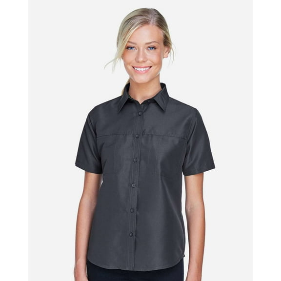 Harriton M580W Women's Key West Short Sleeve Performance Staff Shirt-Dark Charcoal-2XL