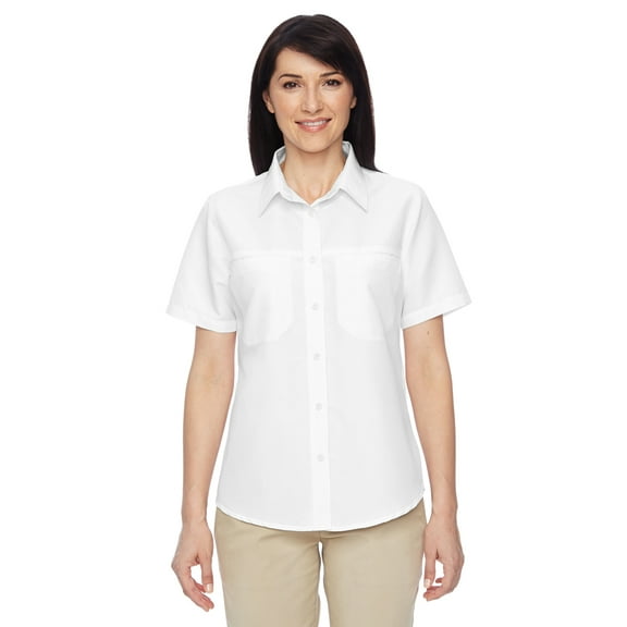 Harriton M580W Women's Key West Short Sleeve Performance Staff Shirt-White-L