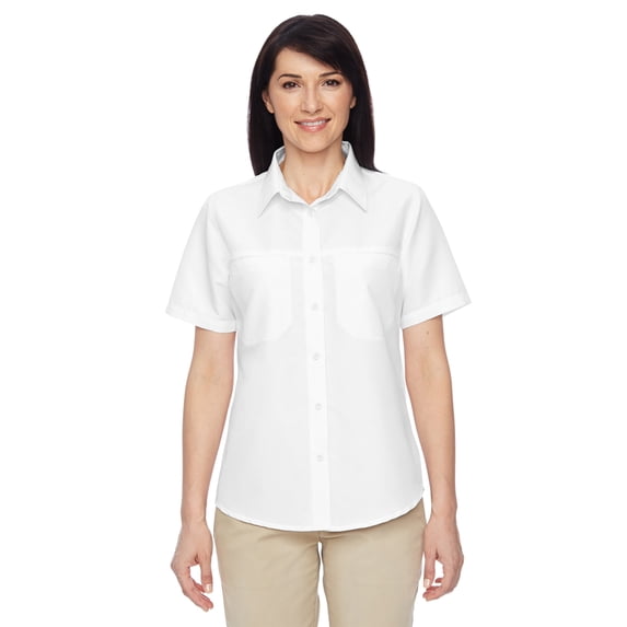 Harriton M580W Women's Key West Short Sleeve Performance Staff Shirt-White-L