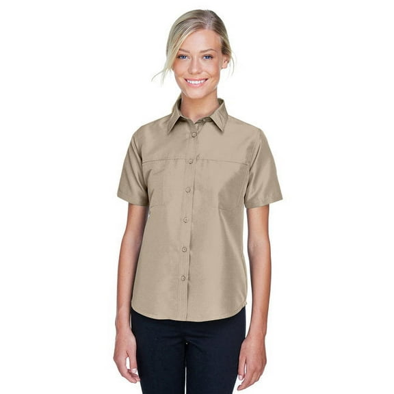 Harriton M580W Women's Key West Short Sleeve Performance Staff Shirt-Khaki-L
