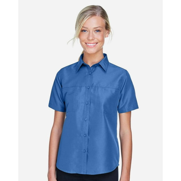 Harriton M580W Women's Key West Short Sleeve Performance Staff Shirt-POOL BLUE-S