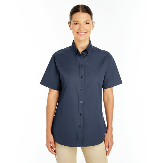 Harriton M582W Women's Foundation 100% Cotton Short-Sleeve Twill Shirt Teflon
