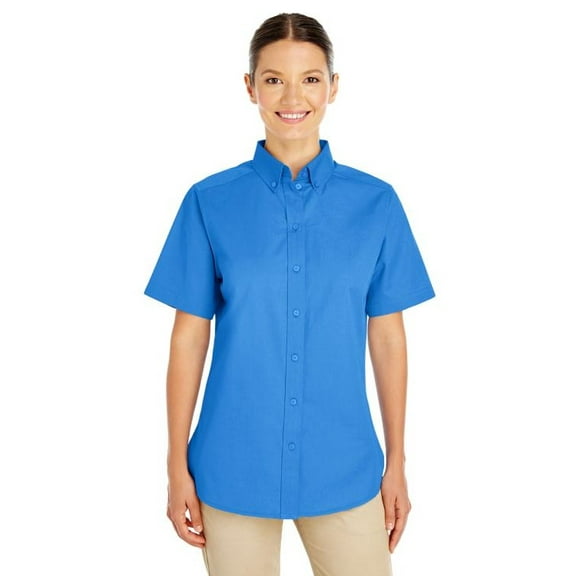Harriton M582W Women's Foundation 100% Cotton Short-Sleeve Twill Shirt Teflon