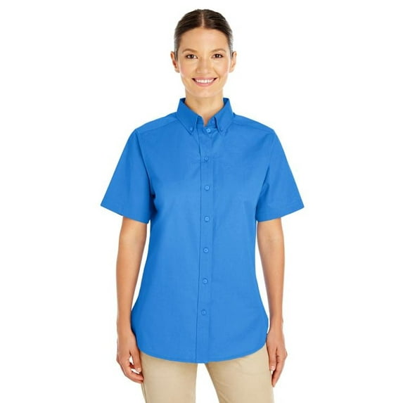 Harriton M582W Women's Foundation 100% Cotton Short-Sleeve Twill Shirt Teflon