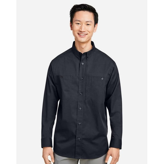 Harriton M585L Men's Advantage IL Long Sleeve Workshirt-Black-2XL