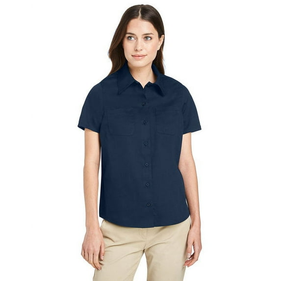 Harriton M585W Women's Advantage IL Short Sleeve Dress Shirt-Dark Navy-XL