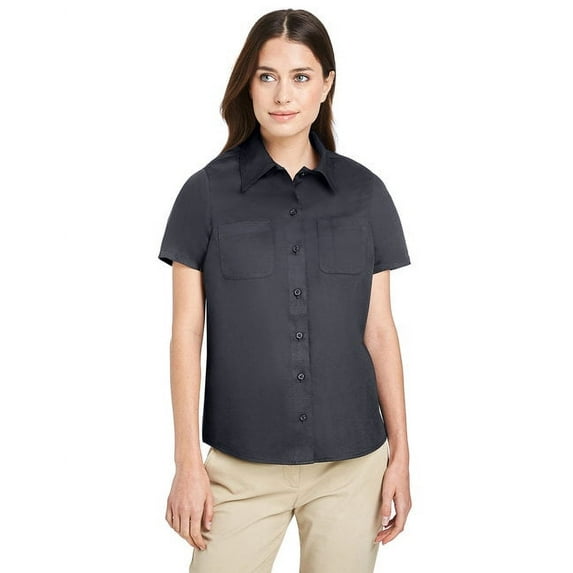 Harriton M585W Women's Advantage IL Short Sleeve Dress Shirt-Dark Charcoal-M