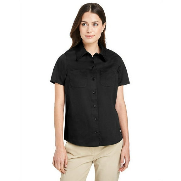 Harriton M585W Women's Advantage IL Short Sleeve Dress Shirt-Black-3XL