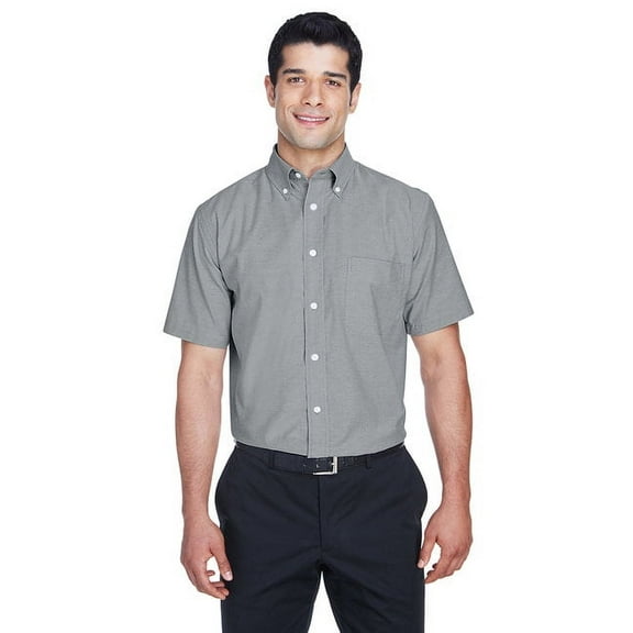 Harriton M600S Men's Oxford Short Sleeve with Stain-Release-Oxford Grey-3XL