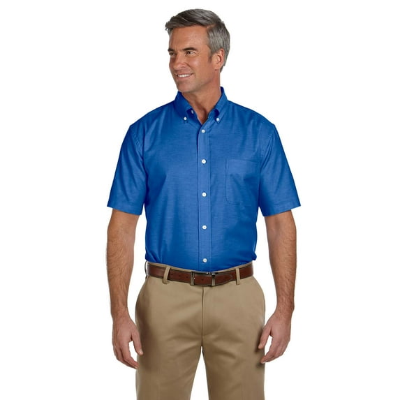 Harriton M600S Men's Oxford Short Sleeve with Stain-Release-French Blue-4XL