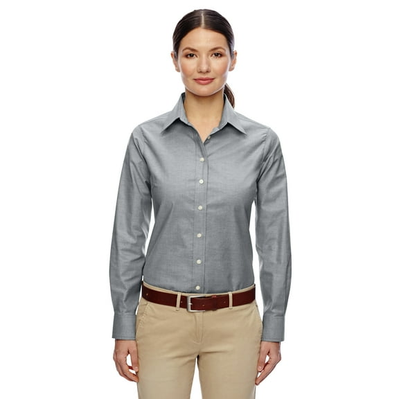 Harriton M600W Ladies Long-Sleeve Oxford with Stain-Release