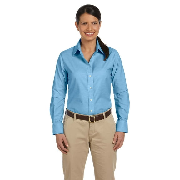 Harriton M600W Ladies Long-Sleeve Oxford with Stain-Release