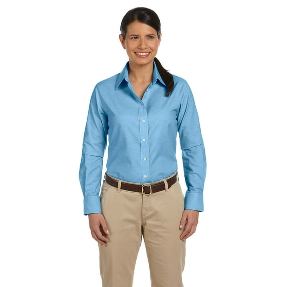 Harriton M600W Ladies Long-Sleeve Oxford with Stain-Release