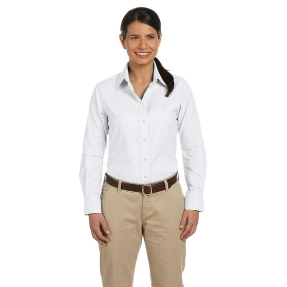 Harriton M600W Ladies Long-Sleeve Oxford with Stain-Release