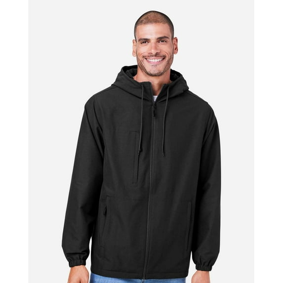 Harriton M73 Unisex Flex Twill Hooded Jacket-Black-XS