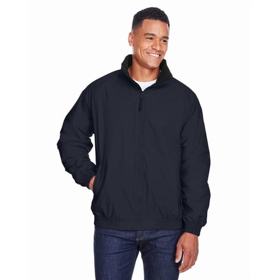 Harriton M740 Unisex Fleece Lined Nylon Jacket-Navy/ Black-L