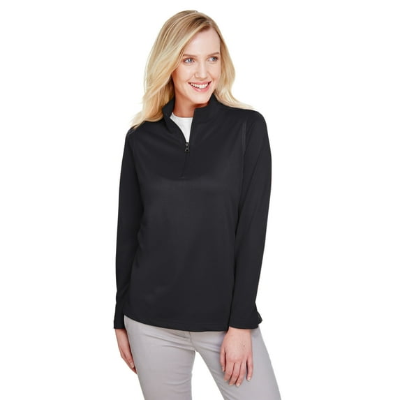 Harriton M748W Women's Advantage Snag Protection Plus Quarter-Zip Pullover-Black-M