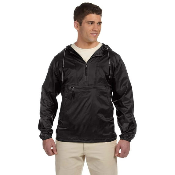 Harriton M750 Packable Nylon Jacket - Black - Large