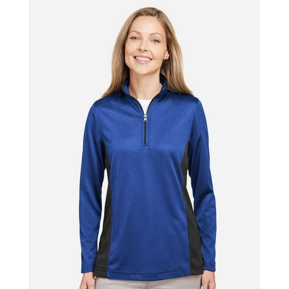 Harriton M786W Women's Flash Snag Protection Plus IL Colorblock Quarter-Zip Pullover-True Royal/ Black-L