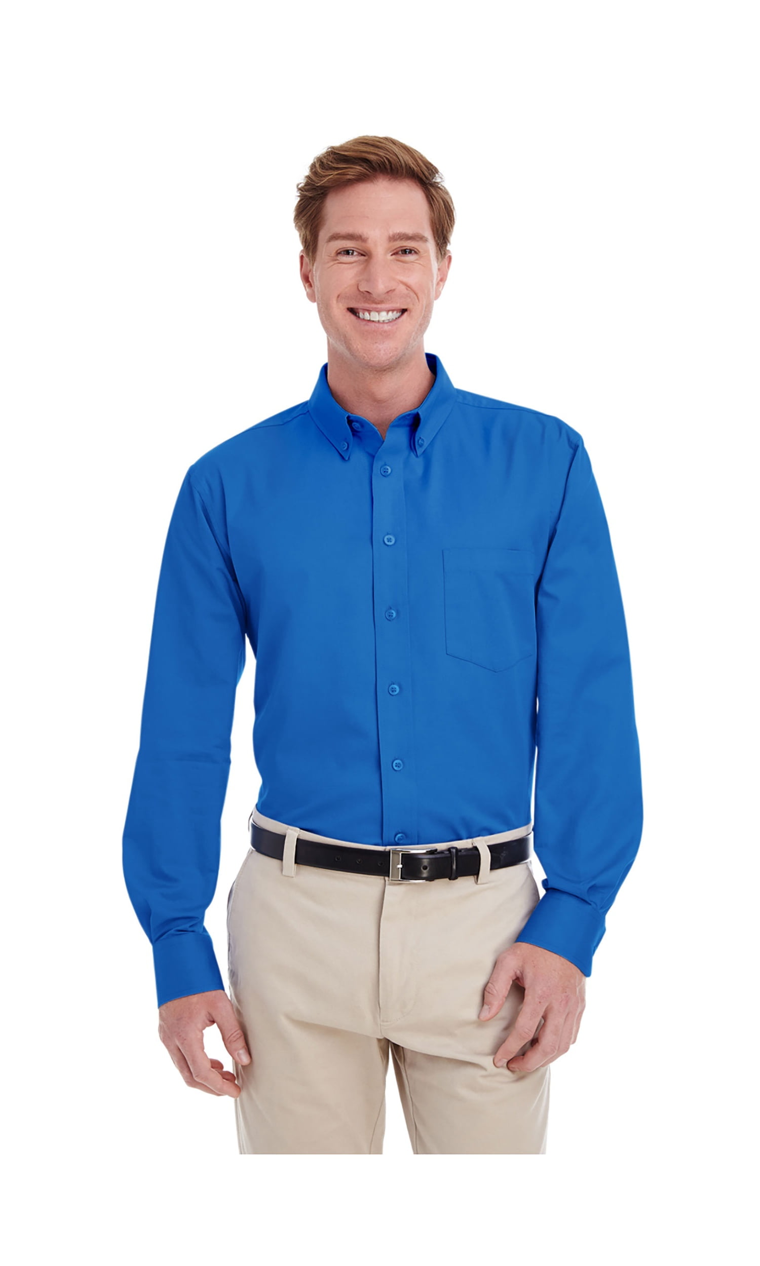 Harriton Men'S Foundation 100% Cotton Short-Sleeve Twill Shirt Teflon ...