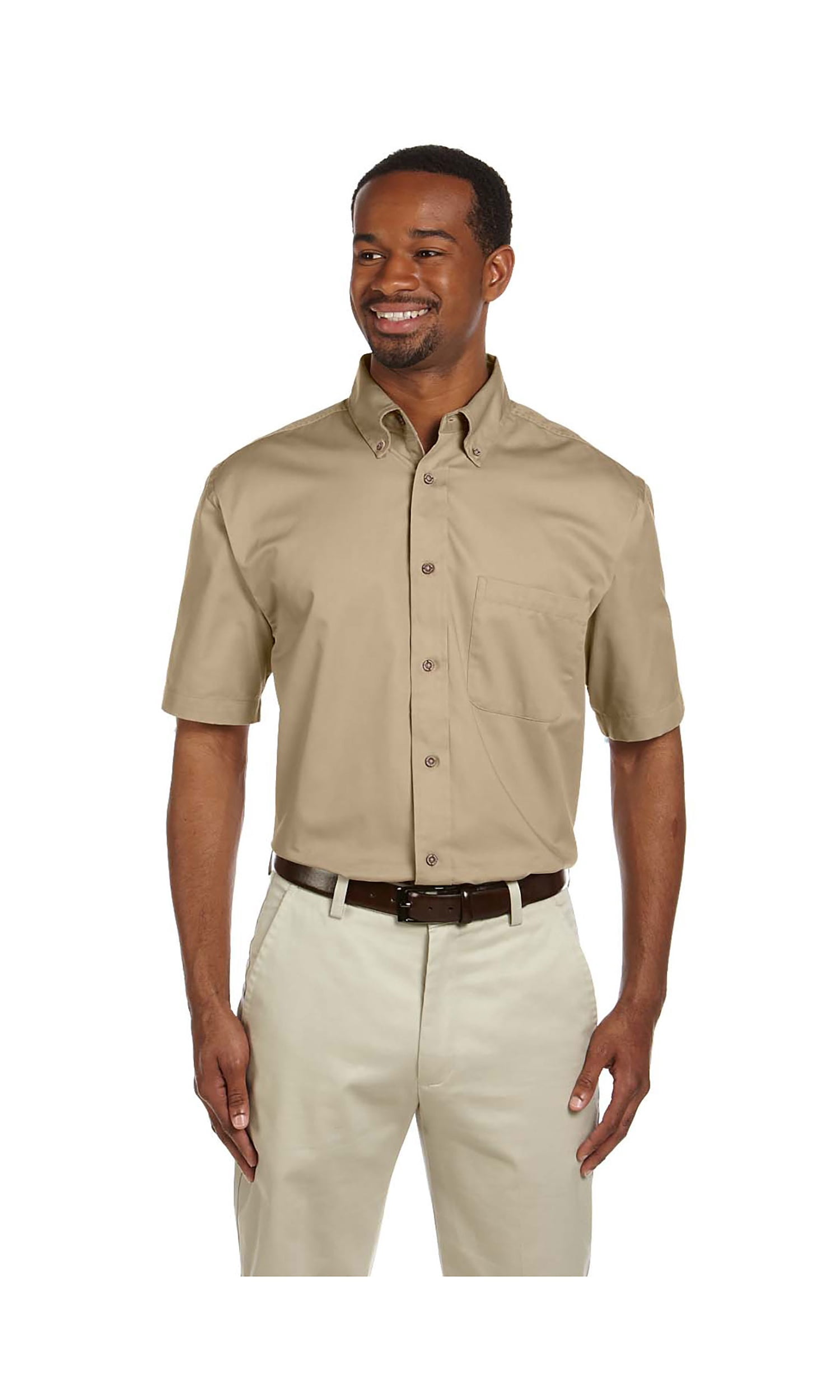 harriton dress shirts Harriton M500S Men's Easy Blend Short-Sleeve Twill Shirt with Stain-Release - Black