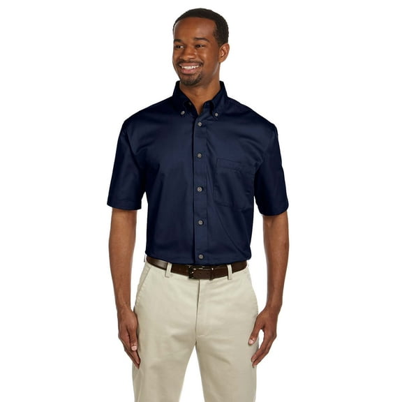 Harriton M500S Men's Easy Blend Short-Sleeve Twill Shirt with Stain Release, NAVY, 2XL