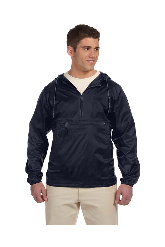Men's Nylon Packable Pullover Hooded Jacket, Style M750