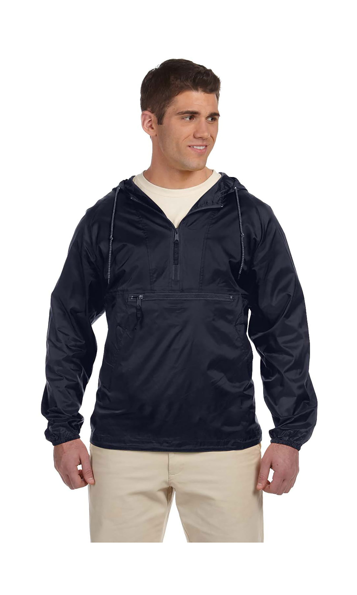 Harriton Men's Nylon Packable Pullover Hooded Jacket, Style M750