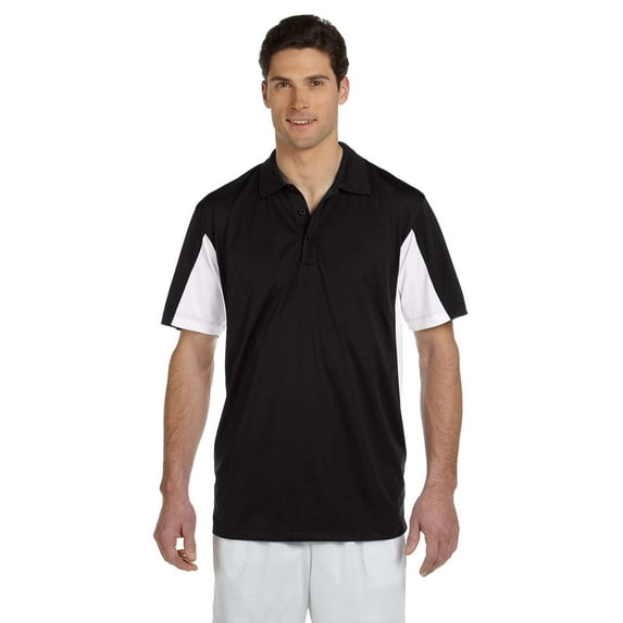 Harriton Men's Side Blocked Micro-Piqué Polo - BLACK/ WHITE - L