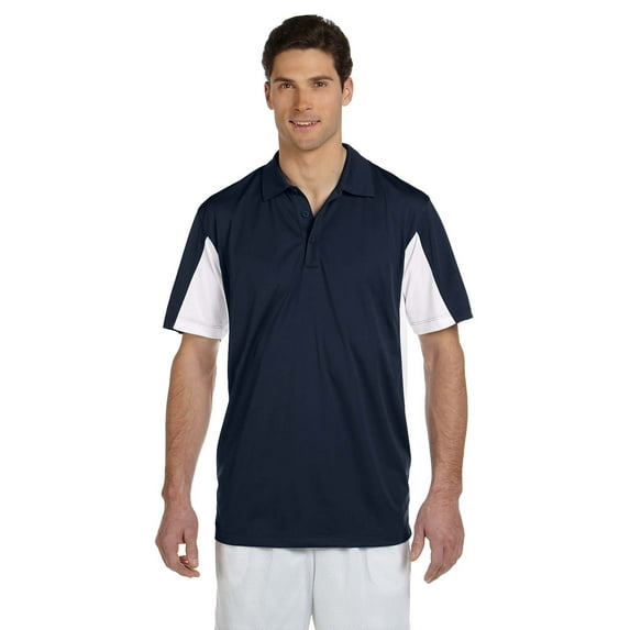 Harriton Men's Side Blocked Micro-Piqué Polo - NAVY/ WHITE - XL