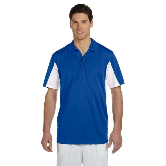 Harriton M355 Men's Side Blocked Micro-Pique Polo, XS, TRUE ROYAL/ WHT