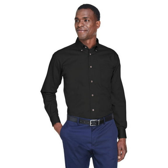Harriton M500T Men's Tall Easy Blend™ Long Sleeve Twill Dress Shirt-Black-XLT