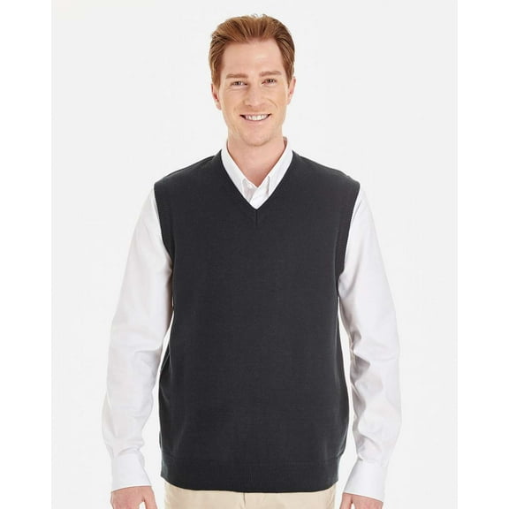 Harriton M415 Men's Pilbloc™ V-Neck Sweater Vest-Black-XS
