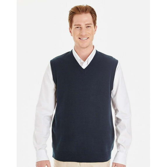 Harriton M415 Men's Pilbloc™ V-Neck Sweater Vest-Dark Navy-L