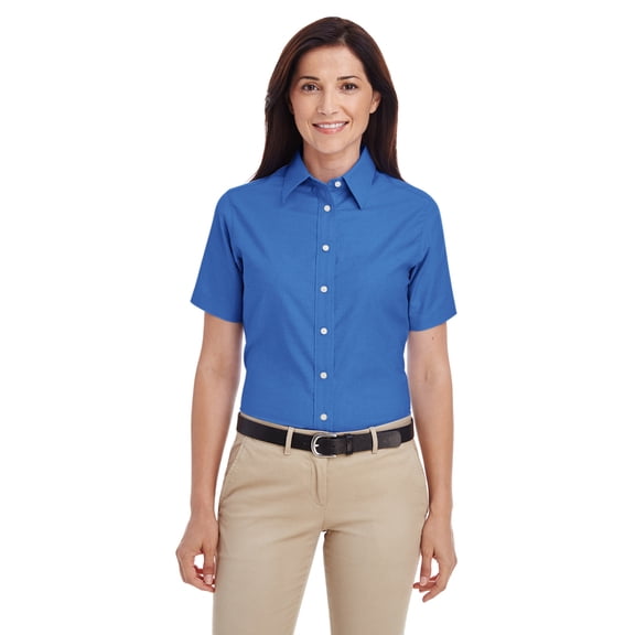 M600SW Harriton Ladies' Short-Sleeve Oxford with Stain-Release French Blue XL