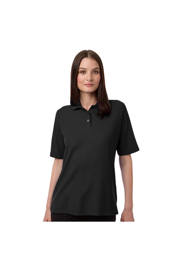 Women's CVC Pique Polo Shirts Short Sleeve Plain Tee 60/40 Cotton/Poly Knit Collar Polo Shirt (Black, S)