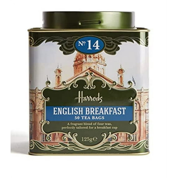 Harrods London. No. 14, English Breakfast 50 Tea Bags 125g 4.4oz GIFT TIN CADDY Seller Product Id HD2 USA Stock