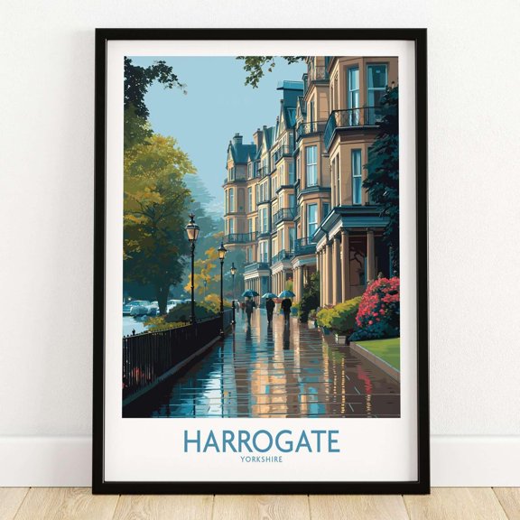 Harrogate Victorian Terrace Art Print Rainy Street Scene