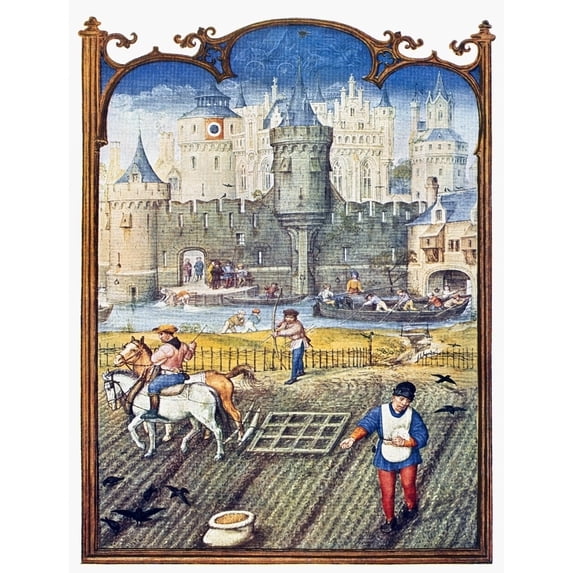 Harrowing And Sowing. Nillumination From An Early 15Th Century Italian Breviary. Poster Print by