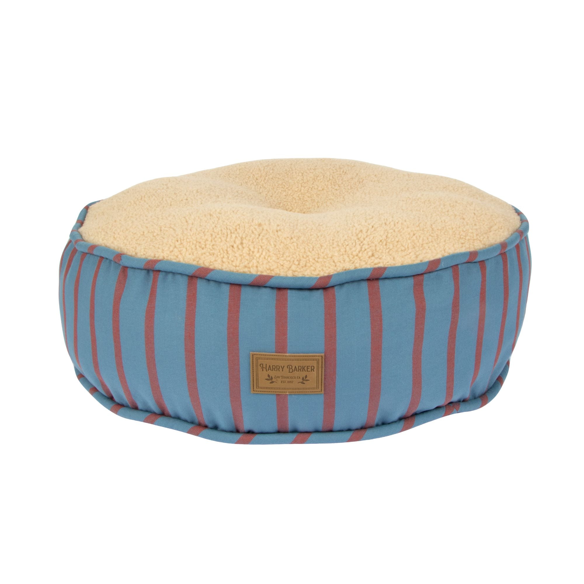 Harry Barker Blue Stripped Sherpa Pouf Bed, One Size