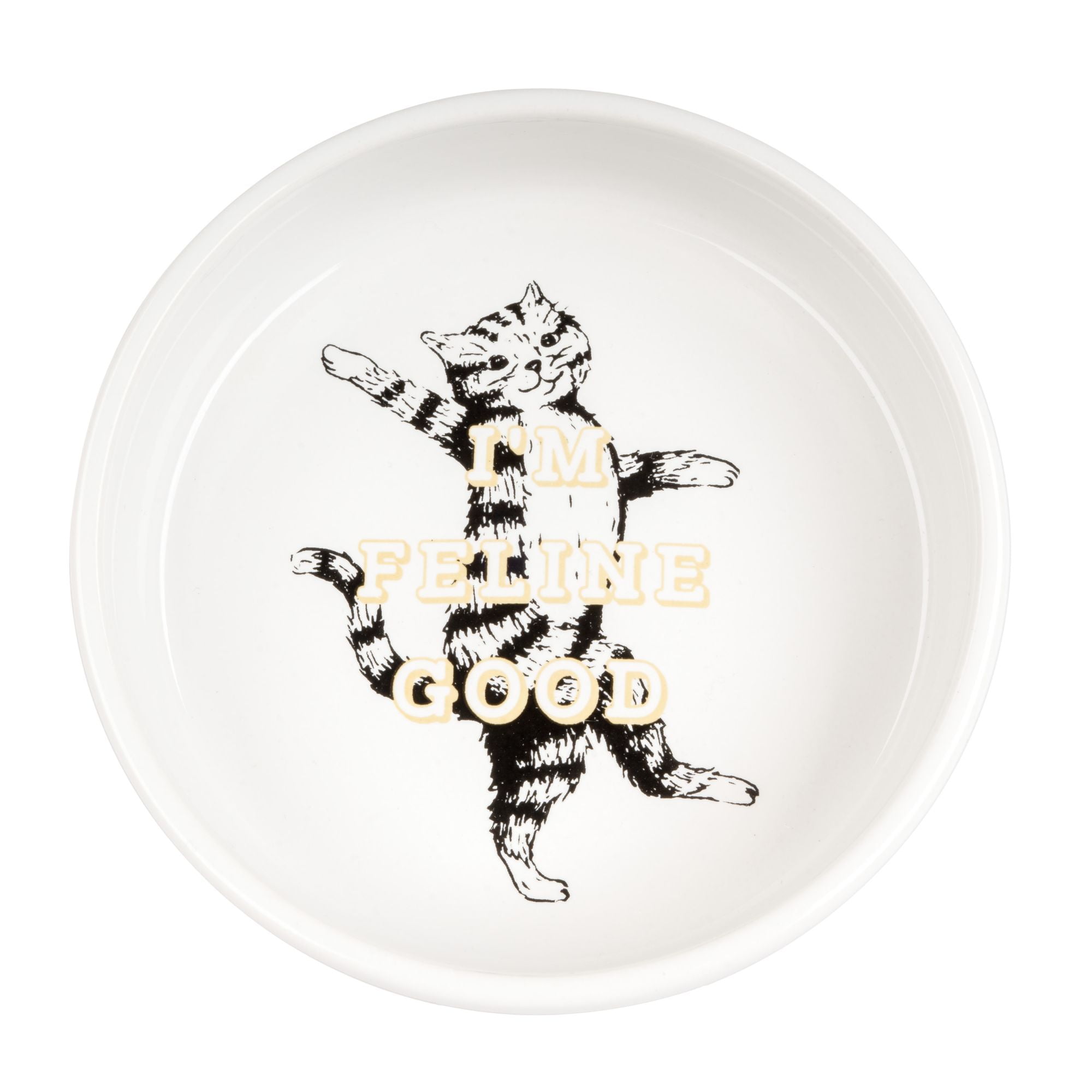 Harry Barker I'm Feline Good Ceramic Cat Bowl, White, O/S
