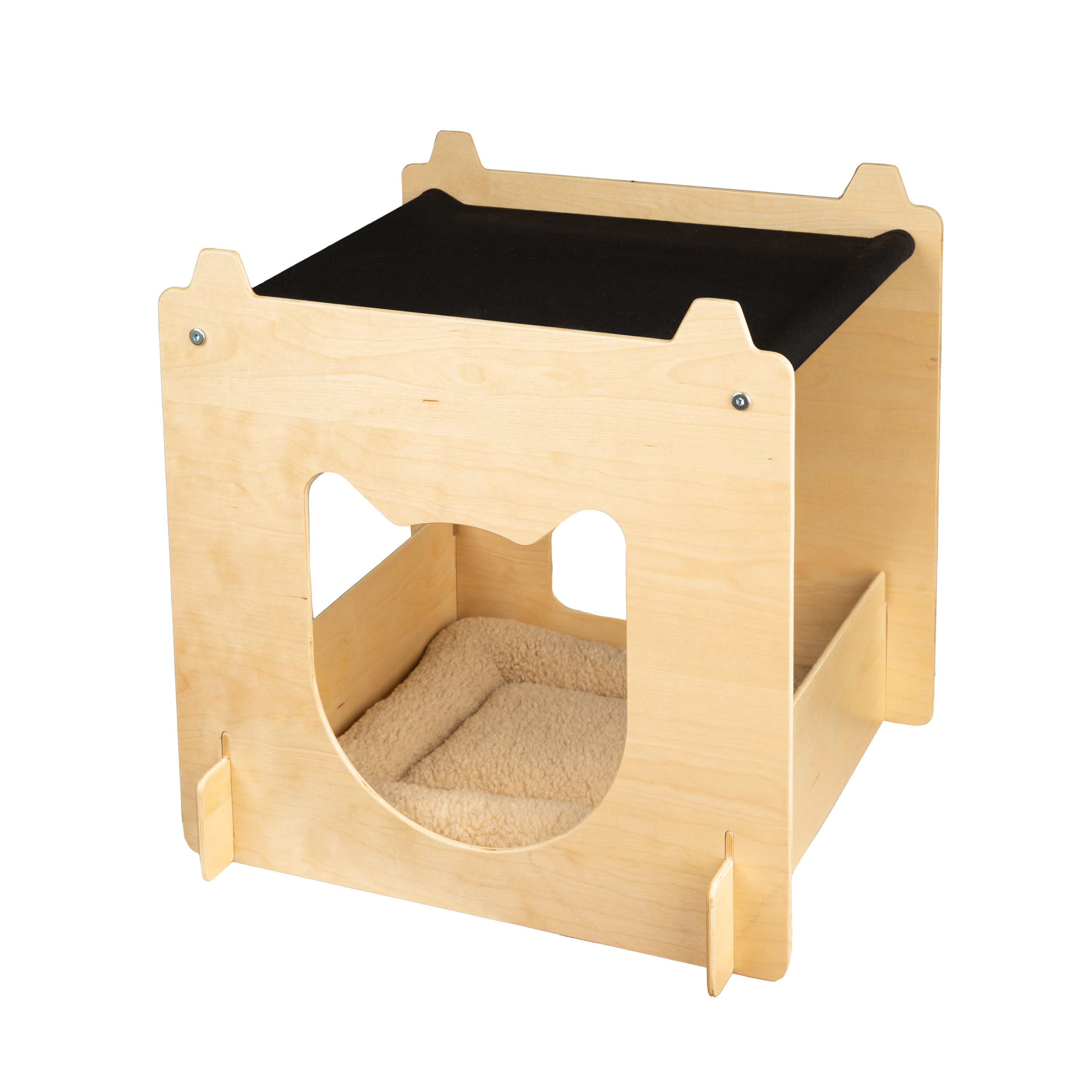 Harry Barker Modular Wood Hammock, Stackable Cat Cube, Brown