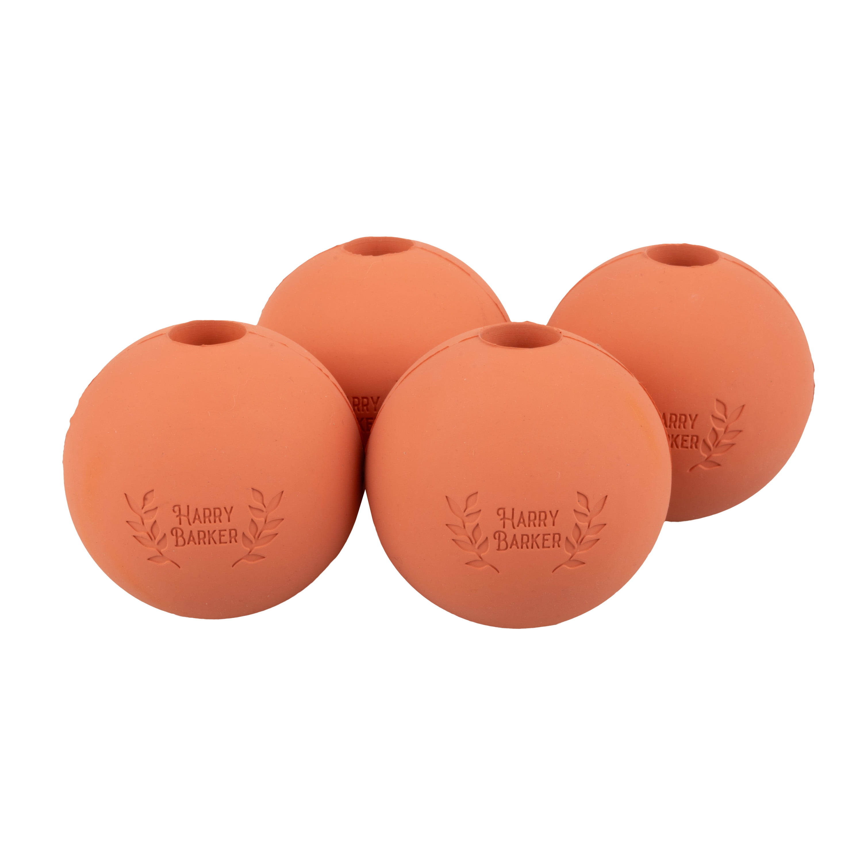 Harry Barker Durable All-Natural Rubber Balls for Dogs, 3" Rubber Balls, Orange, 4 Pack Set