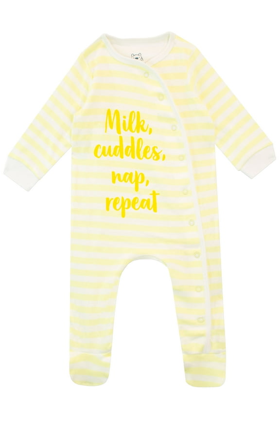 Baby Milk Cuddles Nap Repeat Long Sleeve Sleepsuit Sizes 3-12 Months