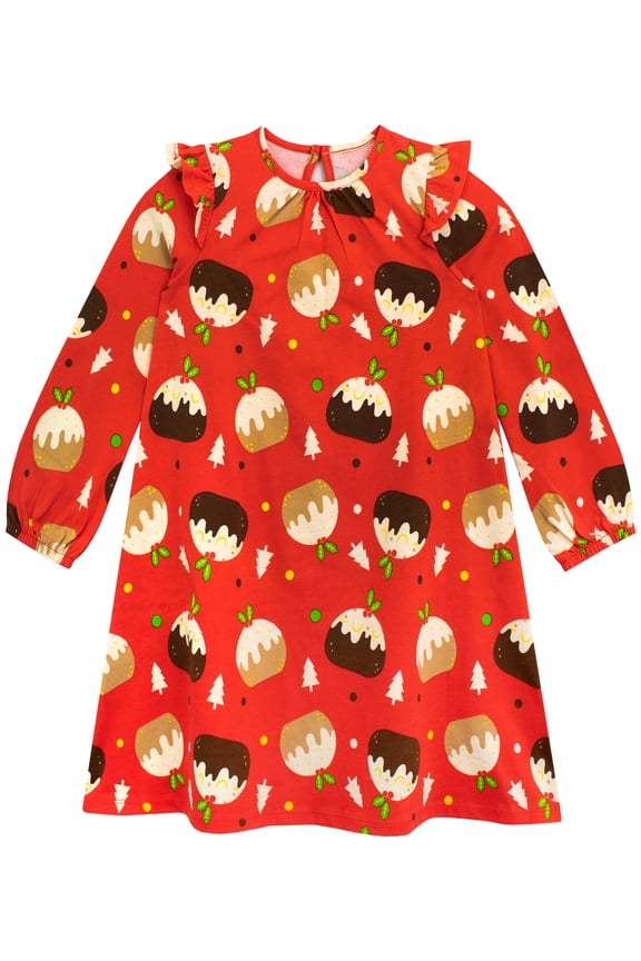 Girls Christmas Pudding Long Sleeve Dress Sizes 2T-8